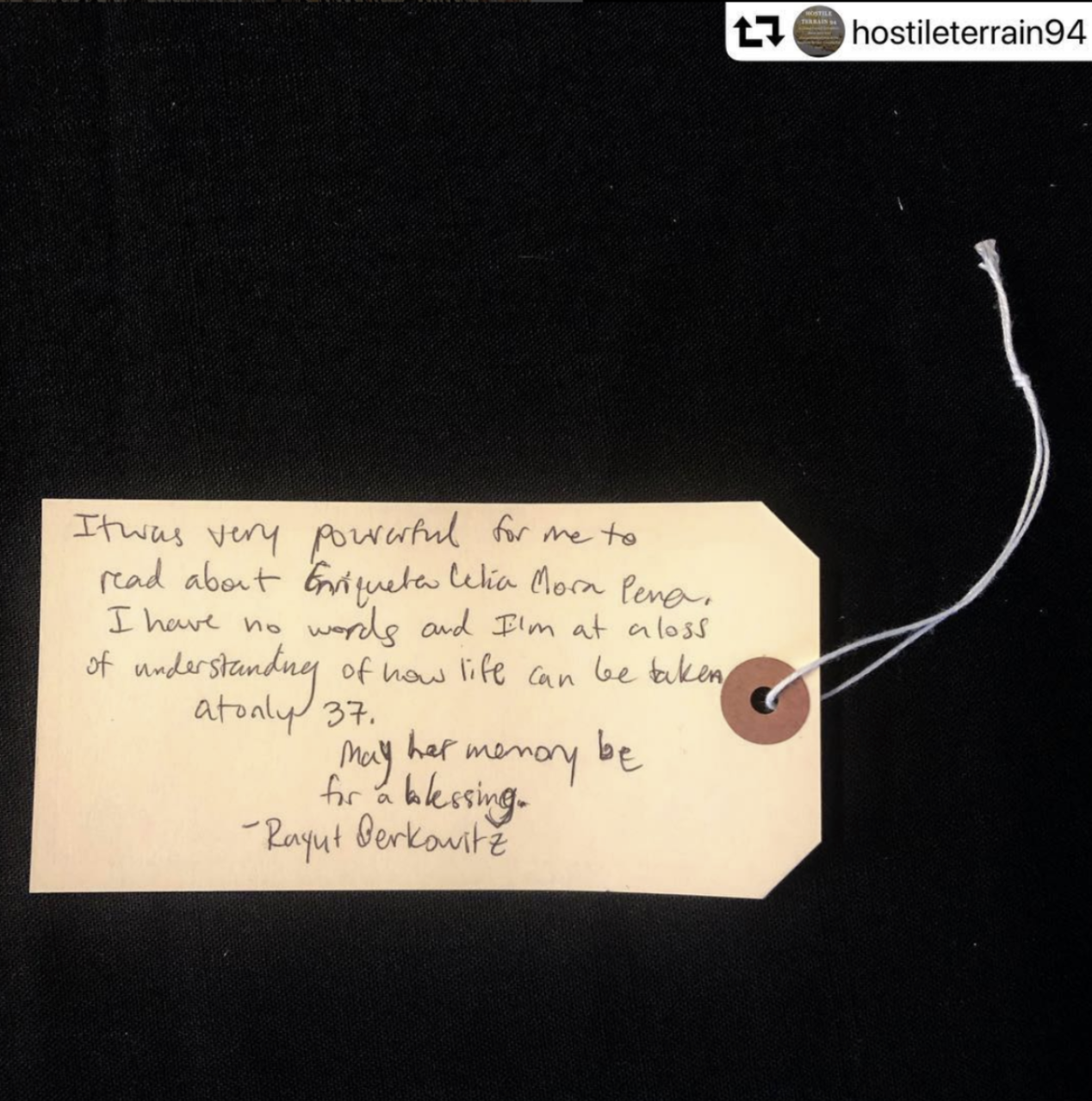 Individual toe tag with a quote from a volunteer