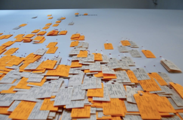 Close up of toe tags from Penn Museum Exhibit