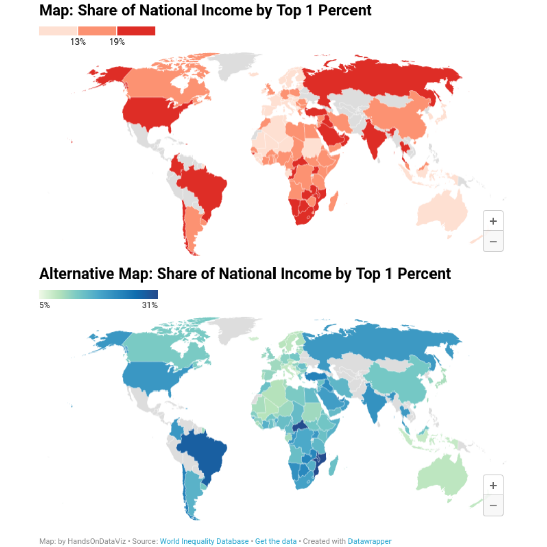 Contrasting maps used in the book to illustrate impact of design choices