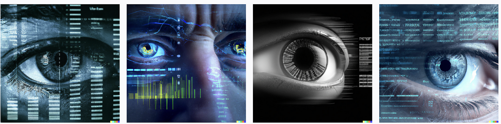 Hyper-realistic AI-generated image depicting a people's eyes gazing intently at intricate graphs and data, blending human and technological perspectives.