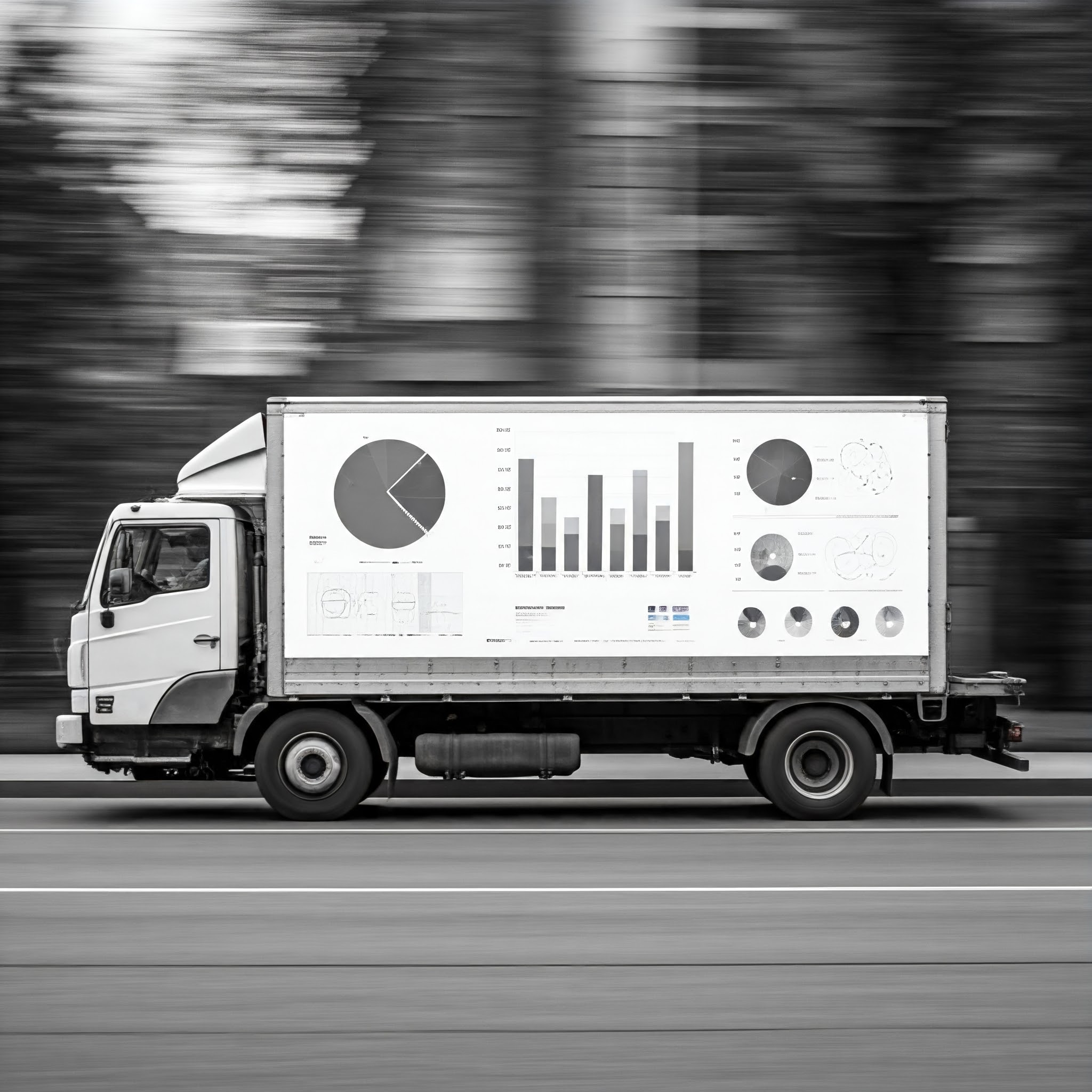 A box truck with chart on it.