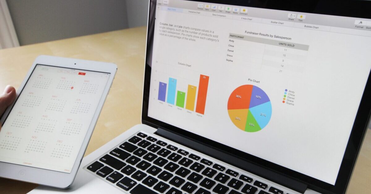 Open laptop showing various graphs.